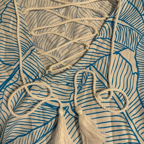 Charlie Holiday Blue and White Lace-Up Swim Coverup Size OS - Picture 8 of 8